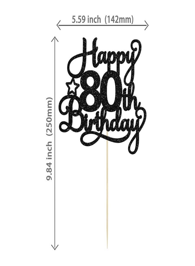 Ephlyn 1 Pack Happy 80th Birthday Cake Topper Black Glitter 80 & Fabulous Cheers to 80 Years Old Birthday Cake Pick for Celebrating 80th Birthday Anniversary Party Cake Decorations Supplies - Image 2